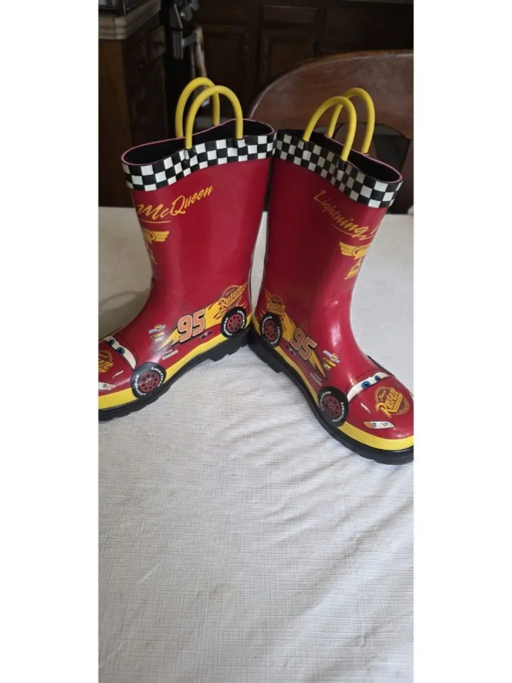 Disney Pixar Cars Lightning Mcqueen Red Rain Boots Sz US 13 Kids Unisex
